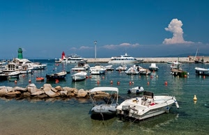 barche, porto, mare, nuvole, acqua, fari, fanali, cielo, scogli