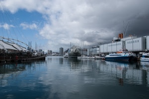 porto, acqua, riflessi, nuvole, nave, cielo, barche, mare, genova
