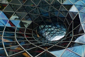 riflessi, vetro, architettura, vetri, geometrie, spirale, poligoni, specchi