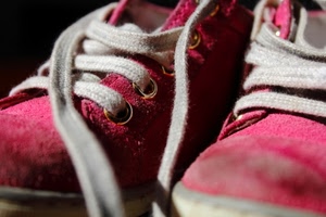 scarpe, lacci, rosa, due, bianco, stringhe, rosse