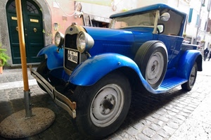 blu, ruote, auto, epoca, fanali, automobile, fari, portone, antica