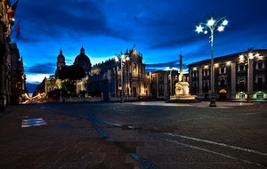 piazza, chiesa, notturno, lampioni, notte, lampione, blu, cielo, monumento, cupole
