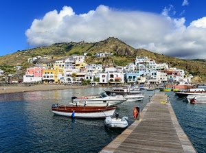 porto, barche, nuvole, mare, montagna, case, acqua, panorama, pontile, cielo, molo