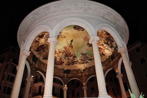 colonne, archi, dipinto, affresco, soffitto, bianco, notte, cupola, notturno