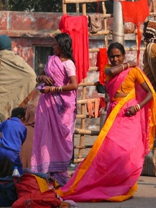 rosa, donne, due, colori, persone, vestito, abiti, vestiti, india, sari