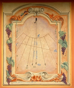 meridiana, uva, numeri, disegno, ore, frecce, foglie, linee