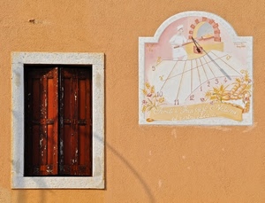 finestra, meridiana, muro, numeri, solare, orologio, ore, imposte, persiane, cornice, ante