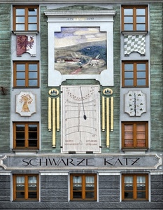 finestre, meridiana, palazzo, vetri, dipinto, murale, scritta, facciata, scritte, orologio