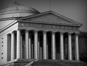 colonne, cupola, tempio, bianconero, scale, timpano, colonnato