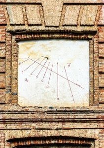 meridiana, numeri, mattoni, muro, linee, orologio, solare, quadrato, bianco