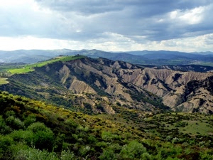 nuvole, verde, panorama, alberi, paesaggio, montagna, montagne, calanchi, terra, cielo