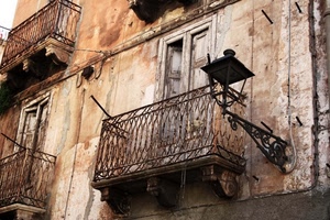 lampione, balconi, balcone, ferro, abbandono, ringhiera, ruggine, ringhiere, rudere, antico