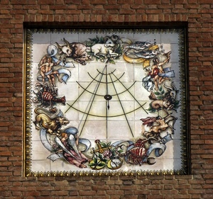 meridiana, zodiaco, mattoni, segni, muro, ombra, quadrato, cornice, orologio