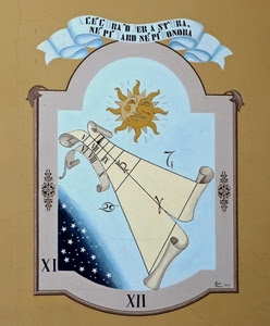 meridiana, sole, numeri, stelle, muro, ore, parete, murales, scritta, tempo, cielo, nastro, dipinto, orologio, scritte, astri