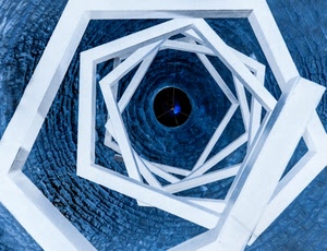 bianco, pozzo, azzurro, blu, geometrico, spirale, prospettiva, foro, geometrie, cupola