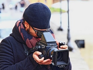 fotografo, sciarpa, cappello, macchina, blu, reflex, mani, cuffia, fotocamera, obiettivo