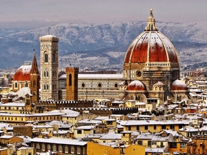 neve, campanile, cupola, firenze, tetti, chiesa, panorama, città