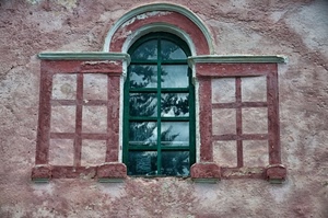 finestra, riflesso, muro, verde, vetro, vetri, arco, quadrati, geometrie, albero, finestre, riflessi