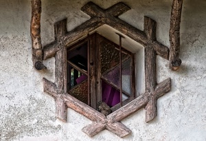 finestra, legno, esagono, vetro, viola, vetri, triangoli, muro, rami, parete, esagonale, tronchi