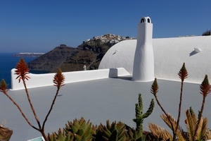 comignolo, bianco, mare, panorama, piante, tetto, grecia, paesaggio, camino, fiori