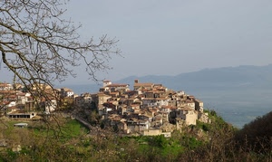 panorama, paese, rami, albero, collina, case, borgo, verde, paesaggio