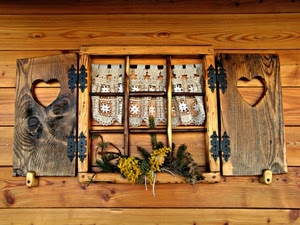 finestra, cuori, legno, fiori, tenda, persiane, tendina, giallo