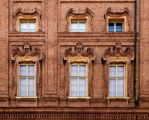 finestre, mattoni, sei, vetri, palazzo, facciata