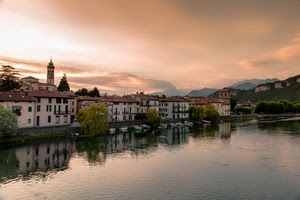 riflesso, fiume, campanile, acqua, case, tramonto, borgo, nuvole, paese, lago, alba, cielo, alberi