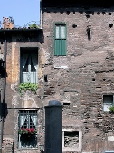 finestre, fiori, casa, mattoni, verde, palazzo, muro, piante, balconi, vasi