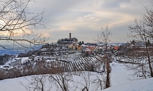 neve, inverno, alberi, borgo, paesaggio, panorama, rami, paese, cielo, città, torre, bianco