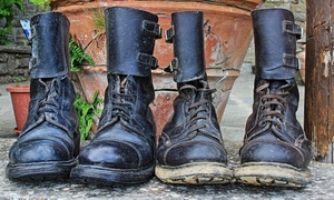 quattro, scarpe, nero, vaso, scarponi, lacci, paia, stivali, stringhe, suole