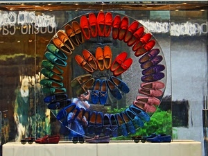 scarpe, cerchio, vetrina, colori, rosso, blu, verde, occhiali, arcobaleno, mocassini, riflessi, rosa, multicolore, negozio