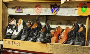 scarpe, legno, stemmi, vintage, usate, cinque, nero, espositore, scritta, paia