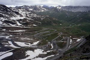 neve, curve, strada, montagna, montagne, tornanti, panorama, bianco