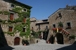 finestre, edera, piazza, case, verde, piante, borgo, vasi