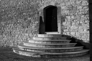 porta, gradini, scala, bianconero, scalini, pietra, curve, scale, portone, muro