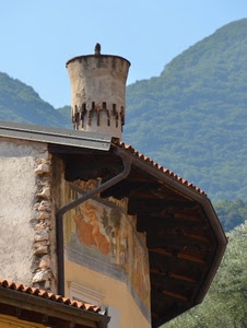 tetto, comignolo, affresco, grondaia, montagna, affreschi, montagne, cielo, muro, torre, tegole