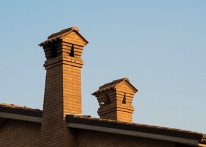 comignoli, tetto, due, cielo, mattoni, tegole, camini