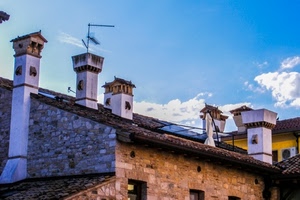 comignoli, antenna, cielo, nuvole, tetto, tetti, camini, tegole, casa, antenne, case