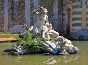 fontana, acqua, statua, marmo, pianta, porta, verde, tritone