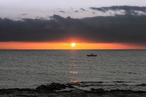 mare, barca, nuvole, tramonto, sole, alba
