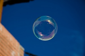 bolla, sapone, sfera, cielo, riflesso, azzurro, trasparenza, blu