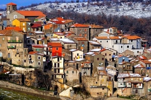 case, paese, neve, tetti, panorama, chiesa, montagna, borgo, finestre, campanile, alberi