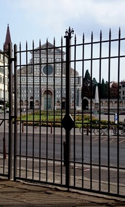 cancello, chiesa, biciclette, firenze, aiuole, piazza, rosone, cielo, strada, ferro, portone, duomo
