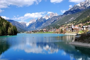 montagne, lago, nuvole, acqua, montagna, panorama, riflessi, alberi, cielo, paese, riflesso
