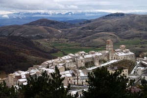 paese, montagne, panorama, colline, borgo, valle, paesaggio, neve, case, alberi