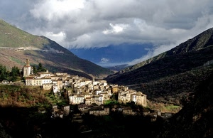montagne, nuvole, paese, panorama, borgo, case, alberi, valle, cielo, vallata