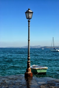 barca, lampione, mare, acqua, onde, cielo, azzurro, molo