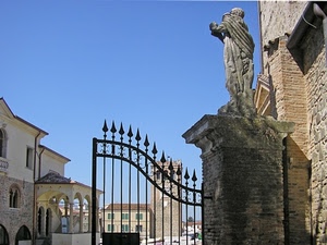 statua, cancello, archi, cielo, torre, ferro, colonne, colonna, case