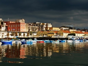 barche, porto, mare, riflessi, case, acqua, nuvole, riflesso, cielo